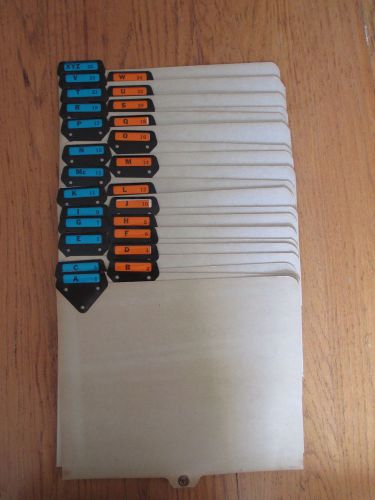 Vintage Set 1-25 A-Z File Divider unmarked Left Side Tabs Blue &amp; Orange Plastic