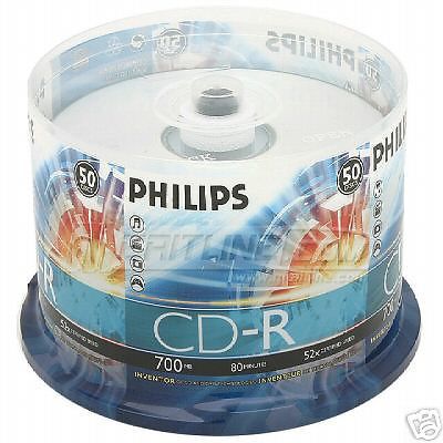 100 Philips Brand 52x CD-R Blank Recordable 80MIN CD CDR Media Disk Free Ship