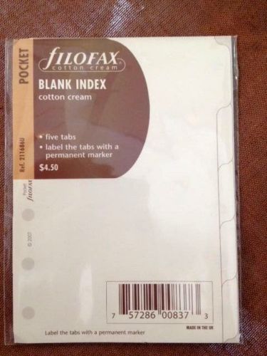 Filofax Pocket Sized Blank Index Pages in Cotton Cream~New