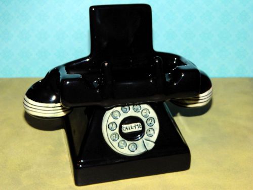 ceramic rotary phone business card holder call me hand painted