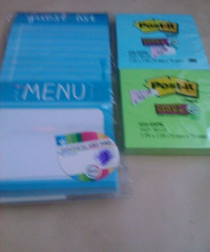 2 packs of Post It Stick Notes and 1 Pack of Guest List Menu Pad