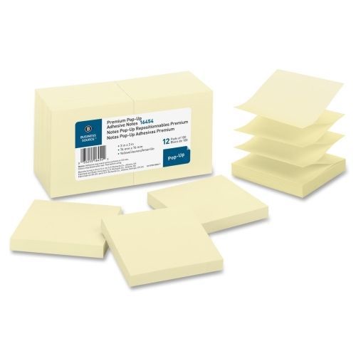 Business source pop-up adhesive note - 3&#034; x 3&#034; - yellow - 12/pack - bsn16454 for sale