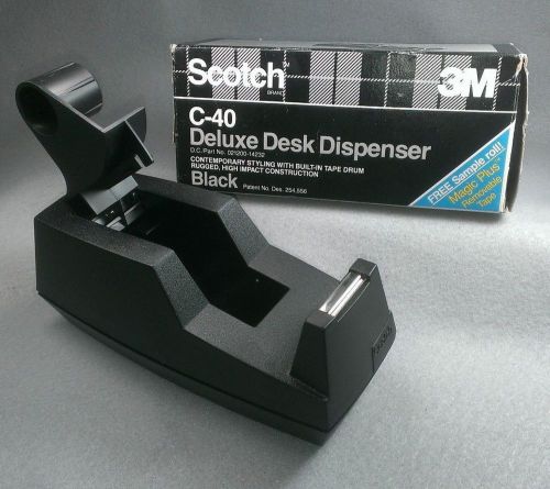 Vintage 3M Scotch C-40 Deluxe Desk Tape Dispenser 1&#034; Core Black w/ Original Box