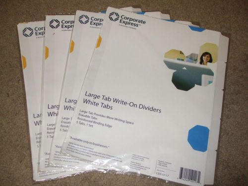 LOT of 4 Corporate Express Big Tab Write-On Dividers, 5-Tab Set CEB10117 NEW
