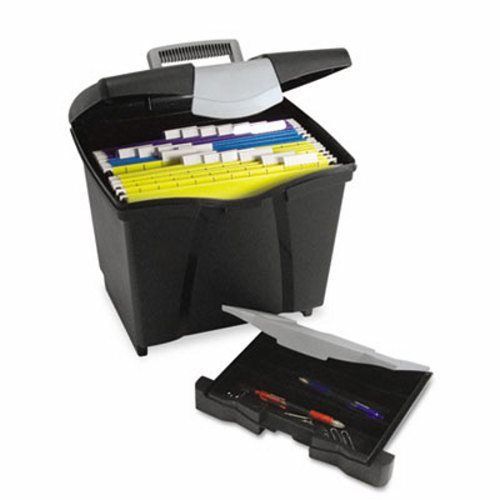 Storex Portable File Storage Box w/Drawer, Letter, Latch, Black (STX61523U01C)