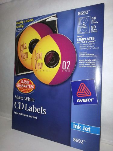 Avery ink jet 8692 matte white cd labels 40 disc 80 spine labels for sale