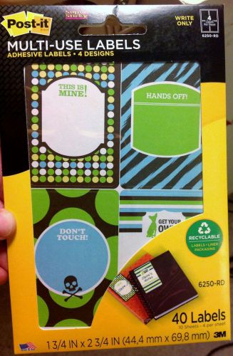 Post-It Multi-Use 1.75&#034; x 2.75&#034; Labels Adhesive 4 Designs 6250-RD 1 PACK