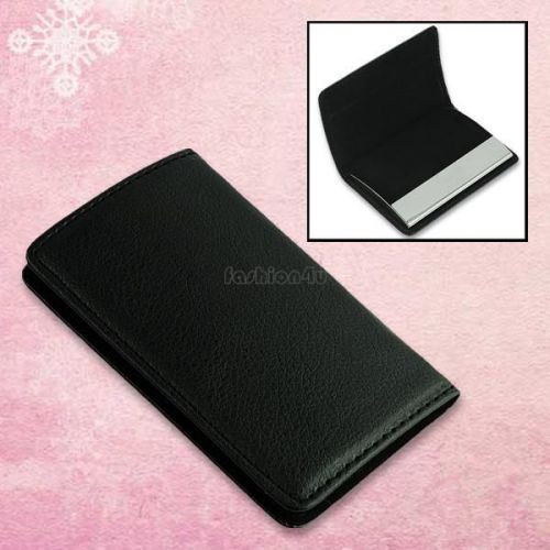 Black Magnetic Leather Name ID Business Card Case Wallet Holder Organizer Box