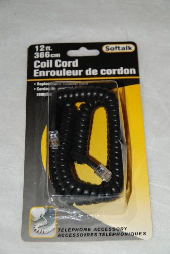 NEW 12 Foot Black Softalk Telephone Curly Spring Cord