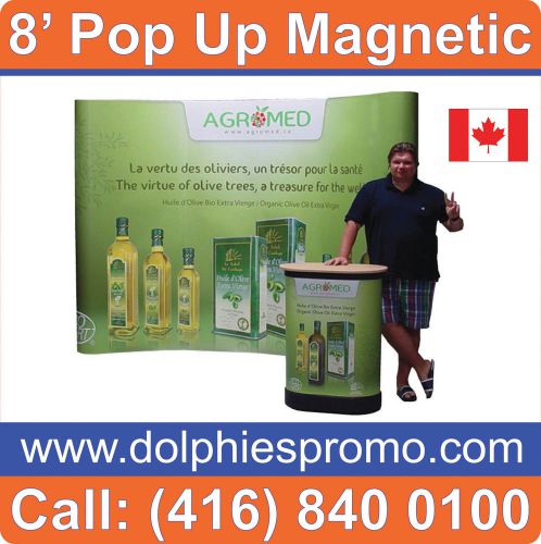 8&#039; Pop Up Magnetic Booth COMPLETE Trade Show PACKAGE + GRAPHICS, LIGHTS &amp; PODIUM