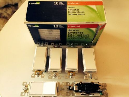 BOX OF 6 WHITE LEVITON DECORA 15A-120 WALL SWITCHS LEFT OVER NEVER USED
