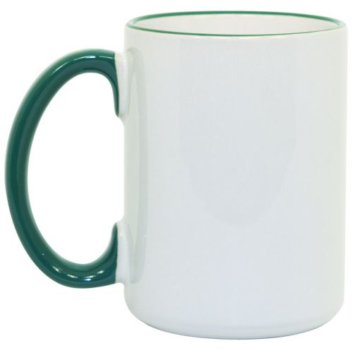 Sale on Sublimation Mugs - 15oz Green Rim &amp; Handle - Promotional Products