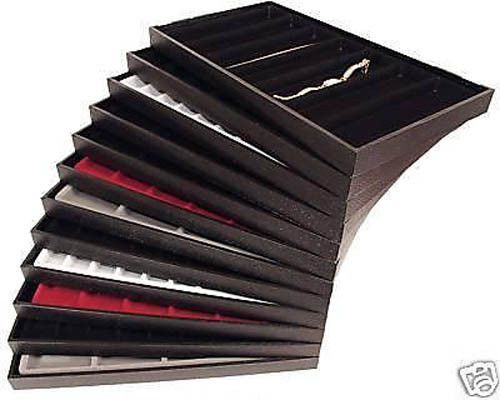 12 Assorted Display Inserts With Black Plastic Stackable Sample Trays Red Gray
