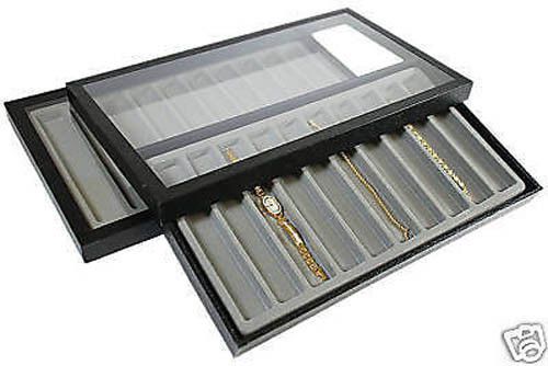 20 slot acrylic lid jewelry display case gray tray for sale