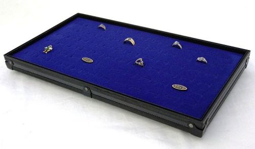 Black Aluminum 72 Ring Display Tray With Blue Velvet Insert