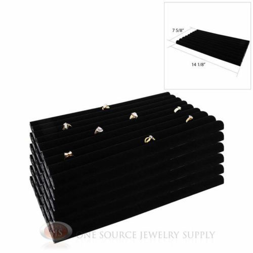 (6) Black Velvet Ring Displays Continuous Slot Row Tray Jewelry Inserts
