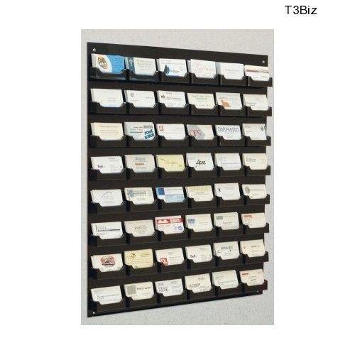 48 Pocket Wall Mount Business Card Holder Rack, Black Acrylic