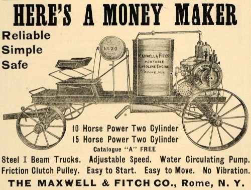 1907 ad maxwell fitch portable gasoline engine farming - original cg1 for sale