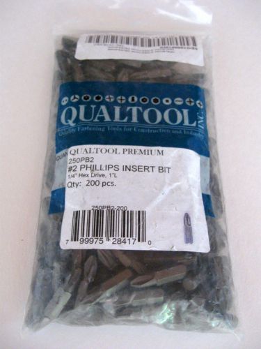 Qualtool Premium 250PB2 1/4-Inch Hex Drive Size 2 Phillips Insert Bit, 200-Pack