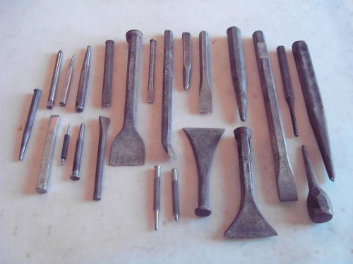 23 Piece Cold Chisel and Center Punch lot. Some are Vintage. Large and Small.