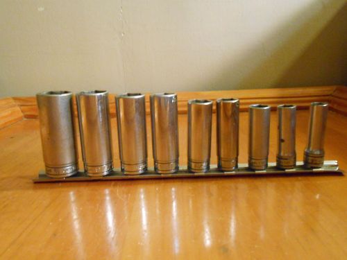 Used Snap-On 9-Piece 3/8 -7/8 Drive Deep Well 6 PTS. Sockets