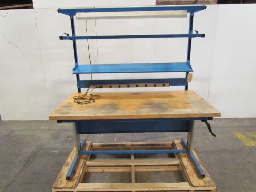 Industrial butcher block lighted workbench lift table adjustable height 72x36&#034; for sale