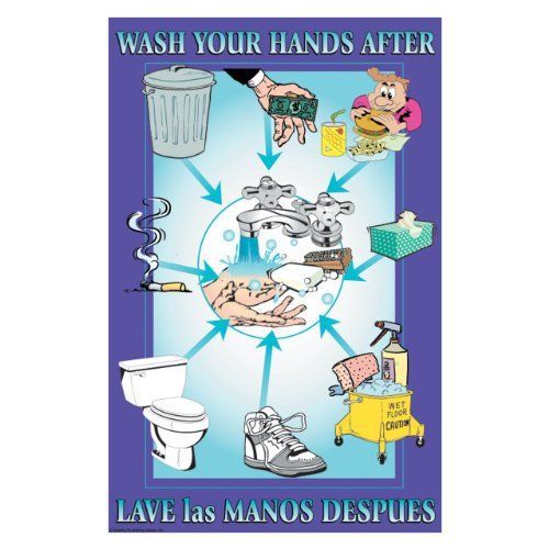 Laminated workplace safety educational poster wash your hands after 11&#034; for sale