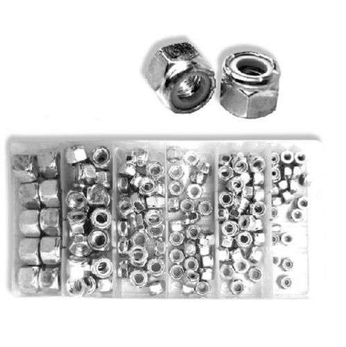 New 150pc 6 sizes nylon insert lock nut assortment  steel zinc plated for sale