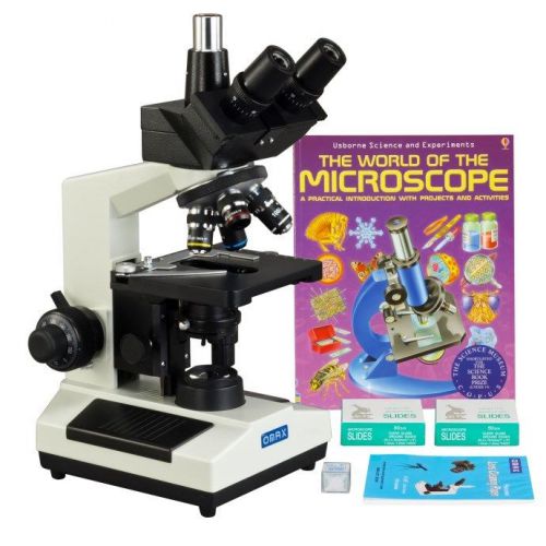OMAX LED Lab Compound Microscope 40X-2500X+Blank Slides+Covers+Lens Paper+Book