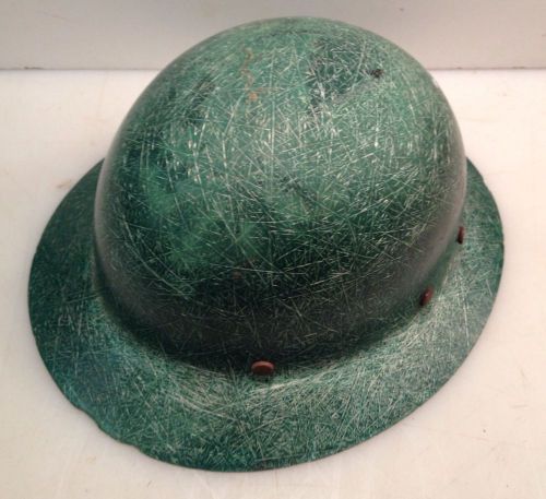 Vintage green fiberglass hardhat iron worker miners hard hat w/suspension for sale