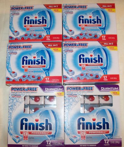Lot of 6 - 4 Finish Powerball Power Free Dishwasher Tabs 2 Quantum Total of 92