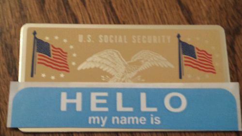 VINTAGE METAL U.S. SOCIAL SECURITY CARD - w/ (2) U.S. AMERICAN FLAGS
