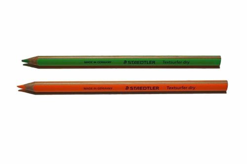 2 x Staedtler Textsurfer Dry Highlighter Pencil - Green 1 + Orange 1 (dent sale)