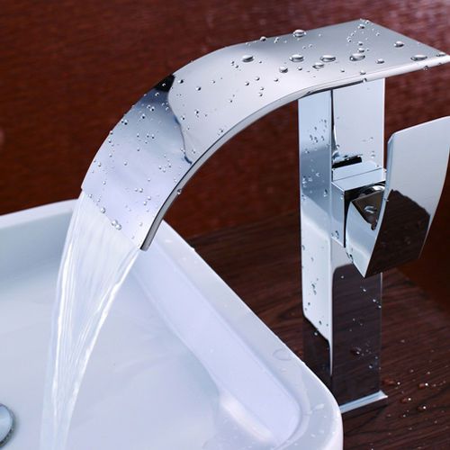 Modern Waterfall Single Hole Vessel Sink Faucet Tap in Chrome Free Shipping