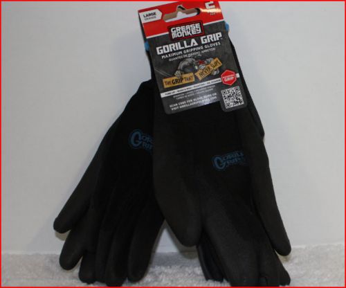 LOT 2 - Grease Monkey GORILLA GRIP Work Gloves NON-SLIP Coating Large Black =NEW