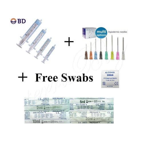 2ml 5ml 10ml bd discardit ii sterile syringes &amp; needles &amp; free swabs / sets of 3 for sale