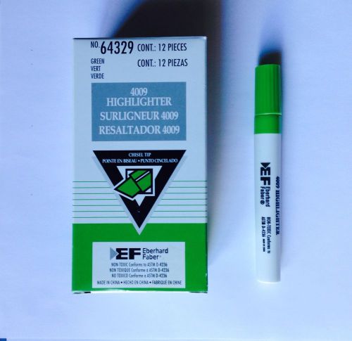 NEW IN BOX: EBERHARD FABER 4009, 12 GREEN HIGHLIGTERS MARKERS NON-TOXIC