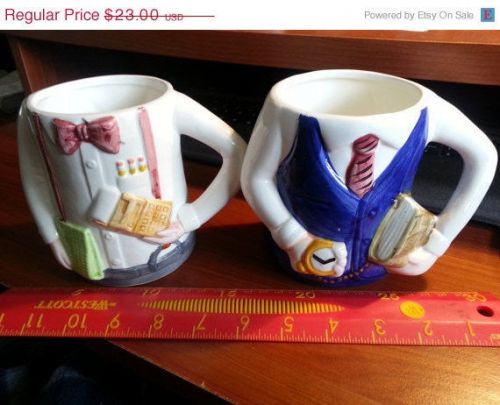 Set of 2 Ceramic Mugs Teacher and Student Pencil Pen Holder Desk