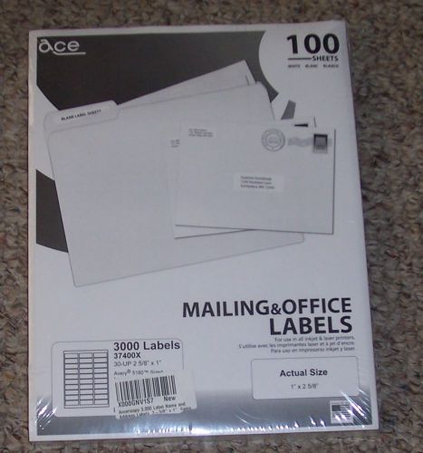 Mailing and Office Labels 1&#034; x 2 5/8&#034; 100 Sheets 3000 Labels Total Inkjet Laser