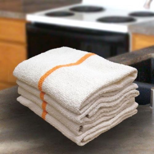 12 PACK NEW TERRY BAR TOWELS MOPS KITCHEN TOWELS 24oz GOLD STRIPE