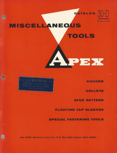 Apex machine &amp; tool co miscellaneous tools vintage 1969 catalog chucks collets for sale