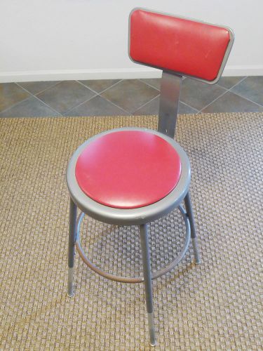 MCM Industrial Krueger metal red vinyl cushion adj. height drafting stool chair!