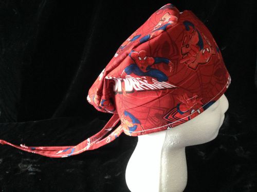 Cooks hat, chef hat, surgical hat Spiderman print adults ties in back