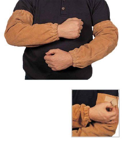 Welding Sleeves, Leather, Golden Brown, 18&#034;, Elastic Cuff, Heat Resistant, New,