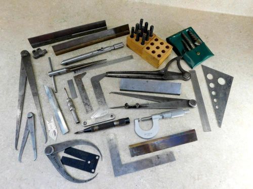 Misc lot of machinist tools rules caliper punch gauges straight edge etc. for sale