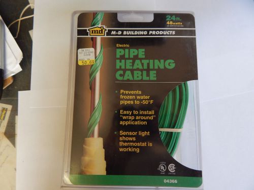 M-D Electric Pipe Heating Cable with Thermostat, 24ft, New In Package, #04366