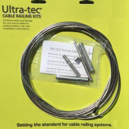 15 FT  Adjust-a-Body 3/16&#034; Cable Rail Kit w/Hanger Bolt to Push-Lock Lag