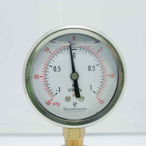 2&#034; oil filled vacuum pressure gauge - ss/br 1/4&#034; npt lower mount -30hg/15psi for sale