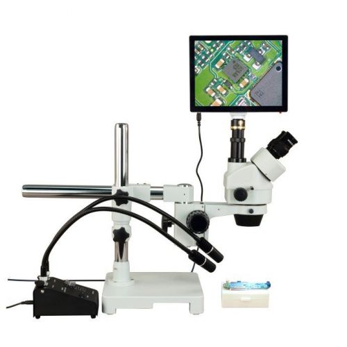 Omax 2.1-180x 5mp touchscreen zoom stereo boom microscope+6w led gooseneck light for sale