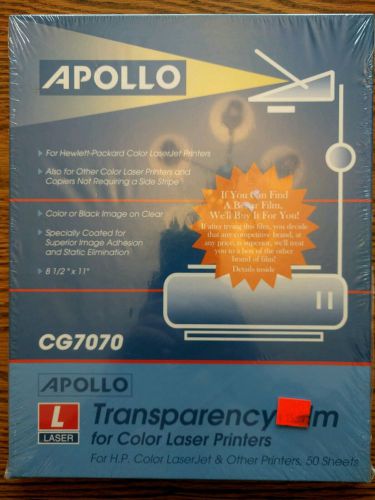 Apollo CG7070 Color Laser-Device Transparency Film, Letter, Clear, Box of 50